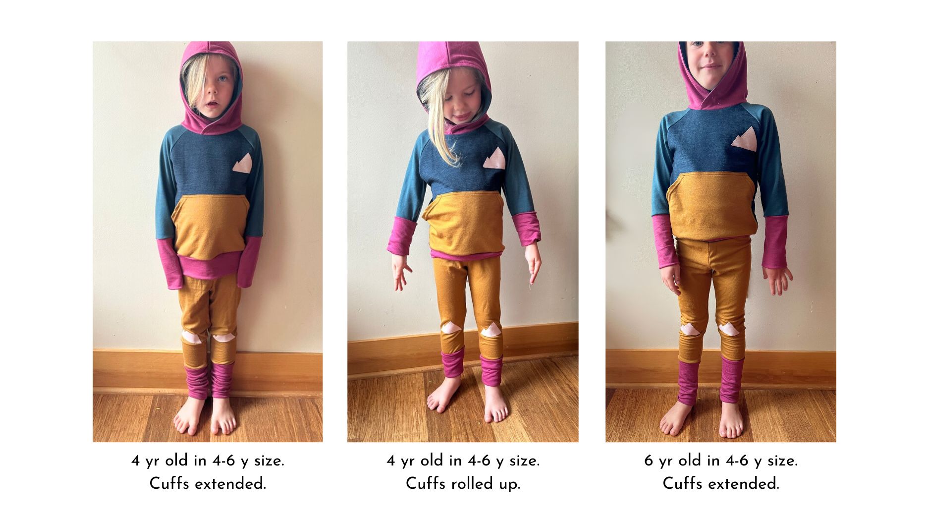 image showing how grow with me sizing works through the years on merino wool base layers made in the usa by Wildhaven Wools